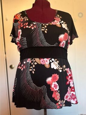 Vintage Y2K Volume One Black Floral Tie Back Top